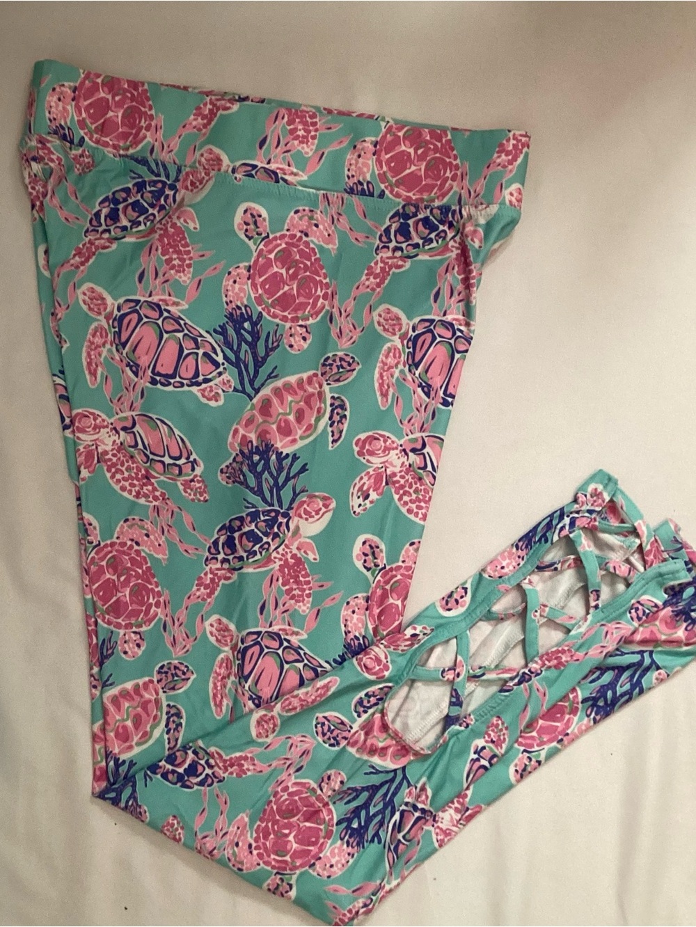 Simply Southern Regular Fit Ladies Sea Turtle Print Pull On Leggings Size XS-S-M